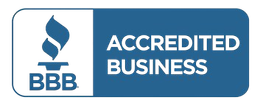 A blue button that says accredited business on it