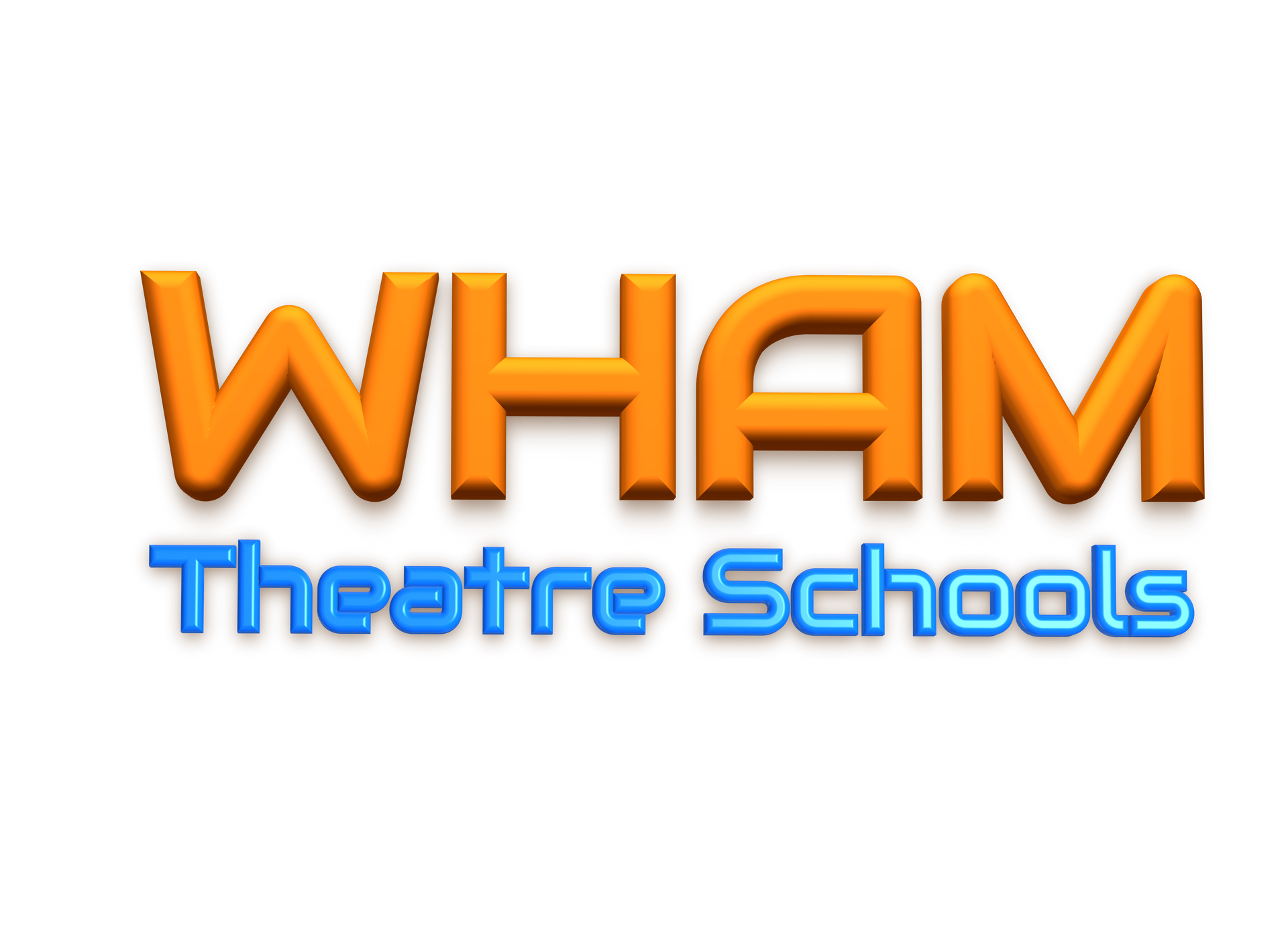 The logo for wham theatre schools is orange and blue