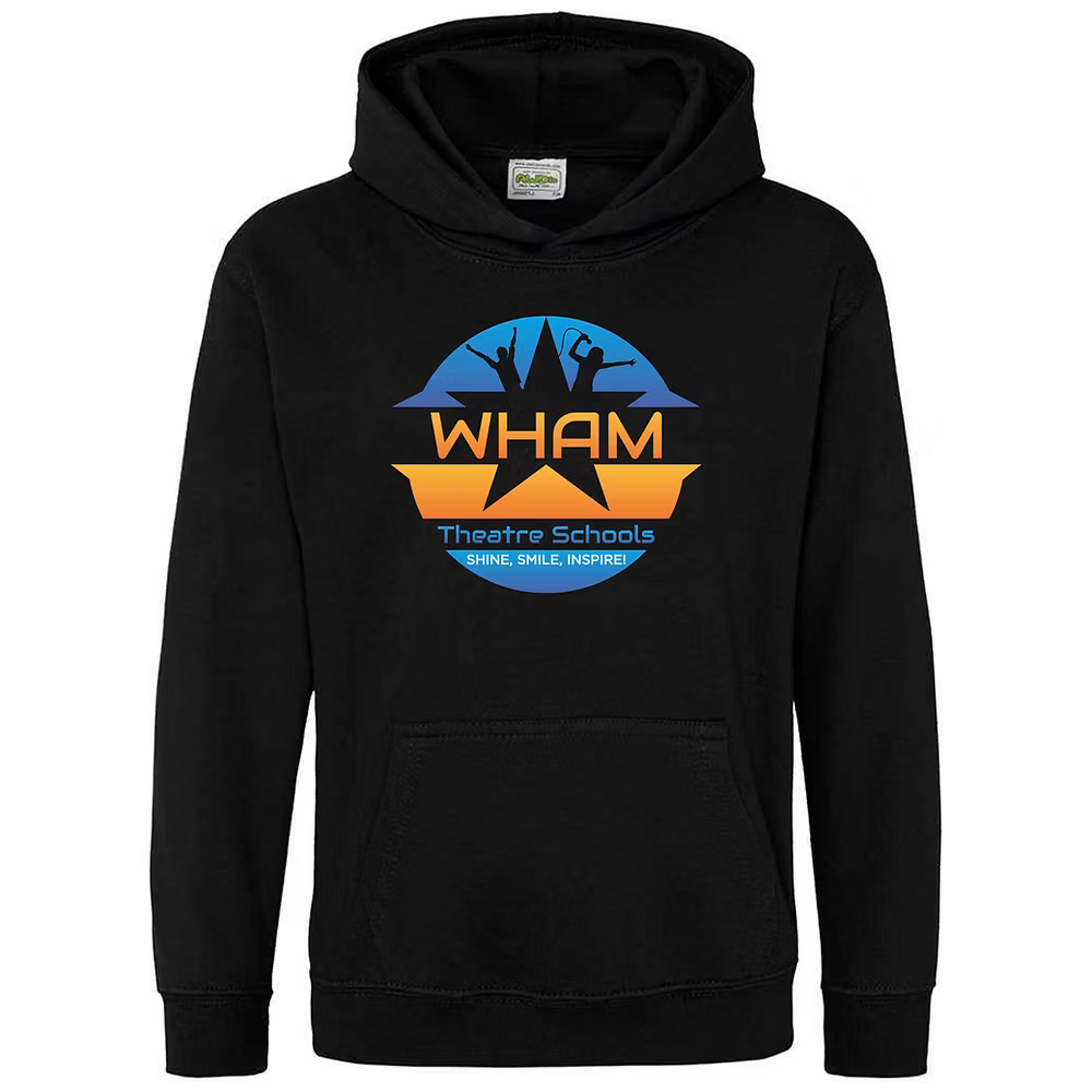 A black hoodie with the word wham on it
