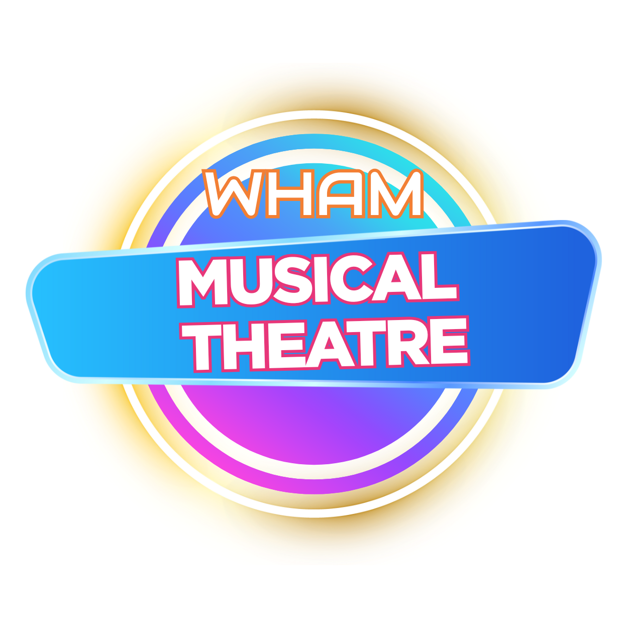 The logo for wham musical theatre is a blue and purple circle.