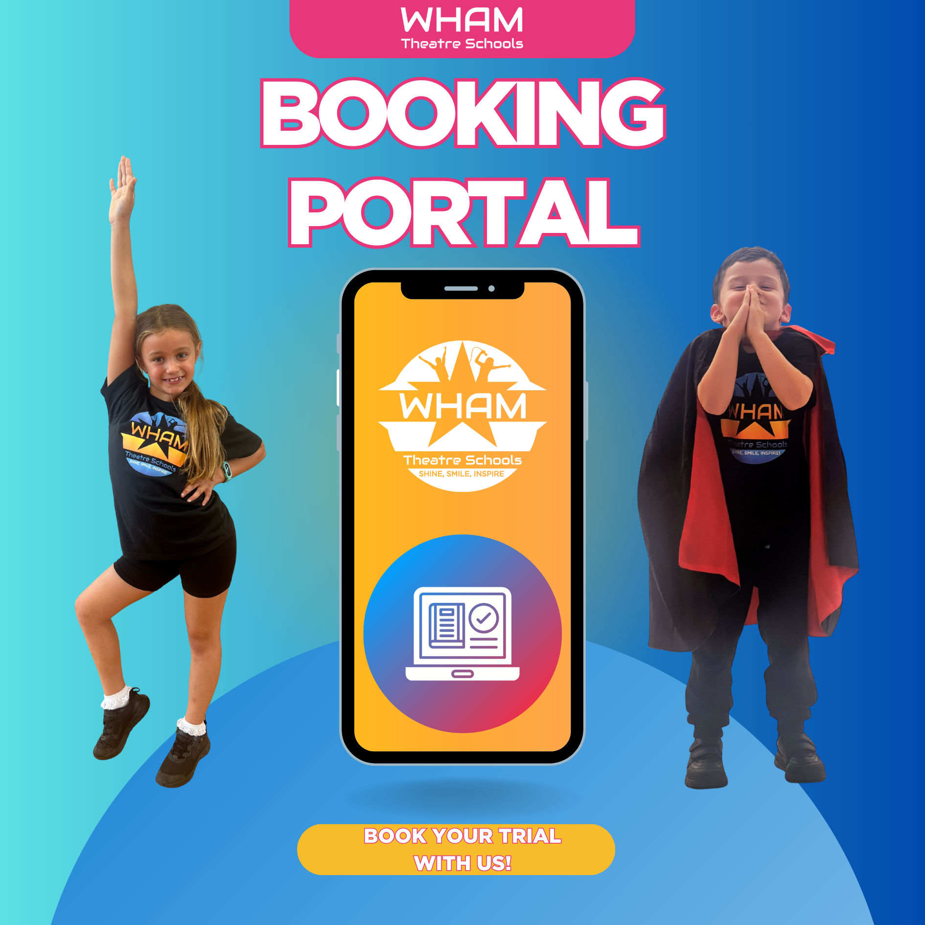 A girl and a boy are standing next to each other in front of a phone.
