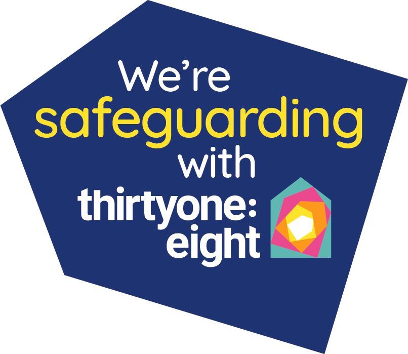 A blue sign that says we 're safeguarding with thirtyone eight