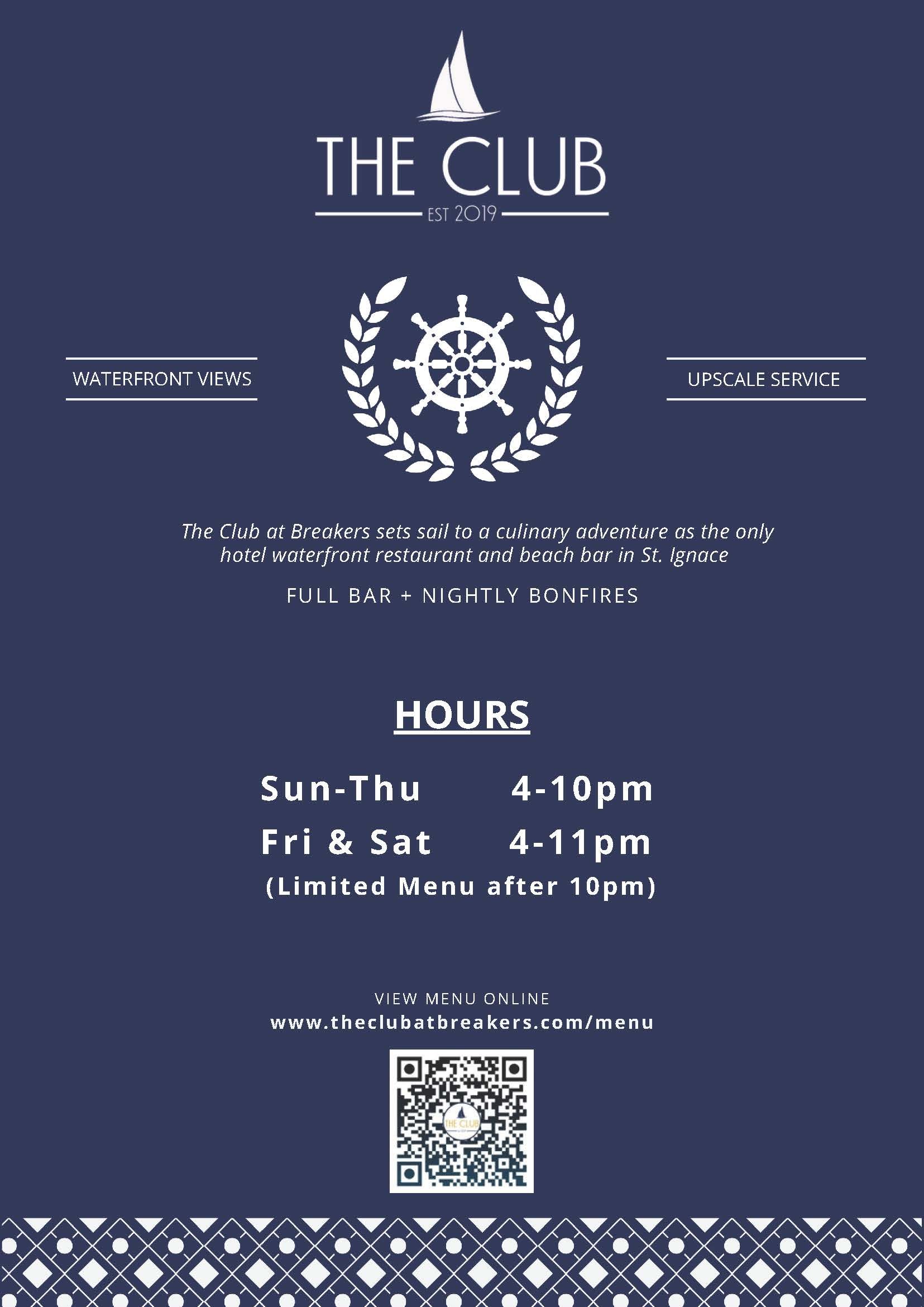 The Club at Breakers Menu