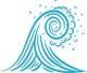 A blue wave with a spiral in the middle on a white background.