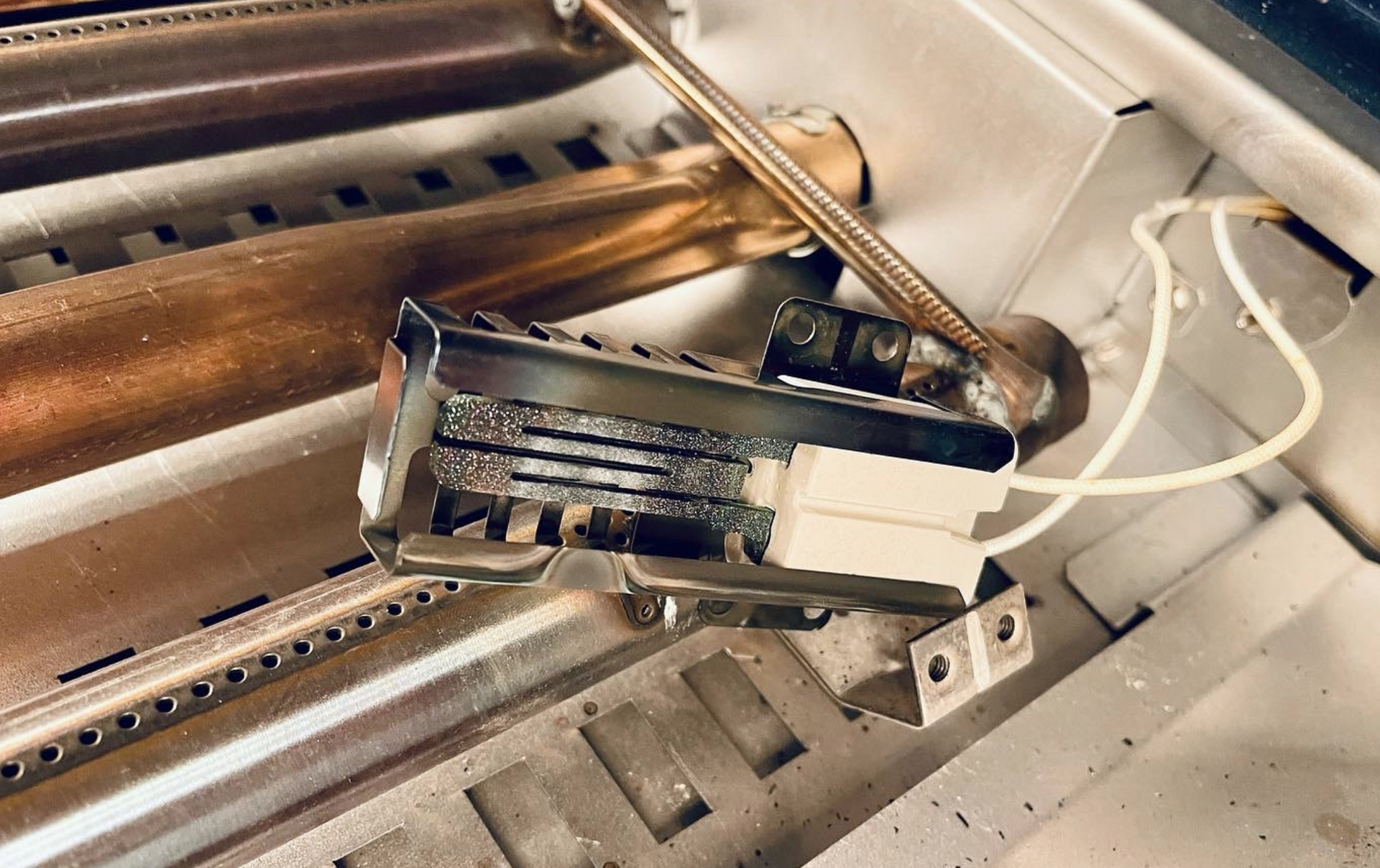 A close up of a burner on a gas stove