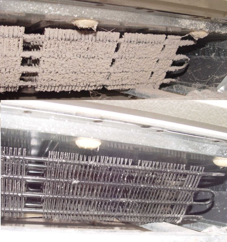 A picture of a dirty radiator and a picture of a clean radiator