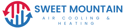 Sweet Mountain Air Cooling & Heating logo with a stylized heat exchange symbol.