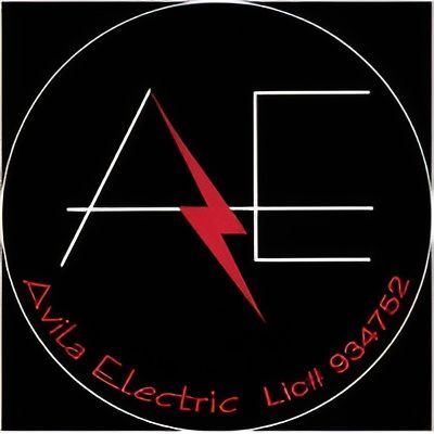 A logo for Avila Electric featuring the letters AE with a red lightning bolt on a black circular background.