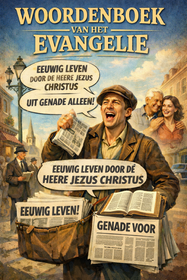 A street vendor happily holds papers labeled