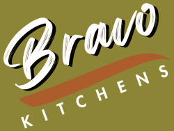 Bravo kitchens logo on a green background