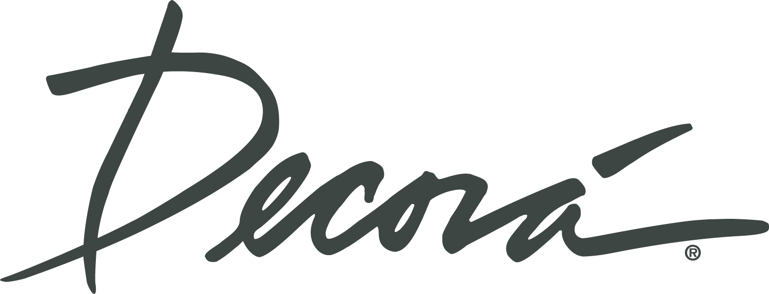 A black and white logo for a company called decora
