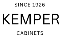 The kemper cabinets logo is black and white and says since 1926.