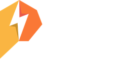 A yellow and orange logo with a lightning bolt on a white background.