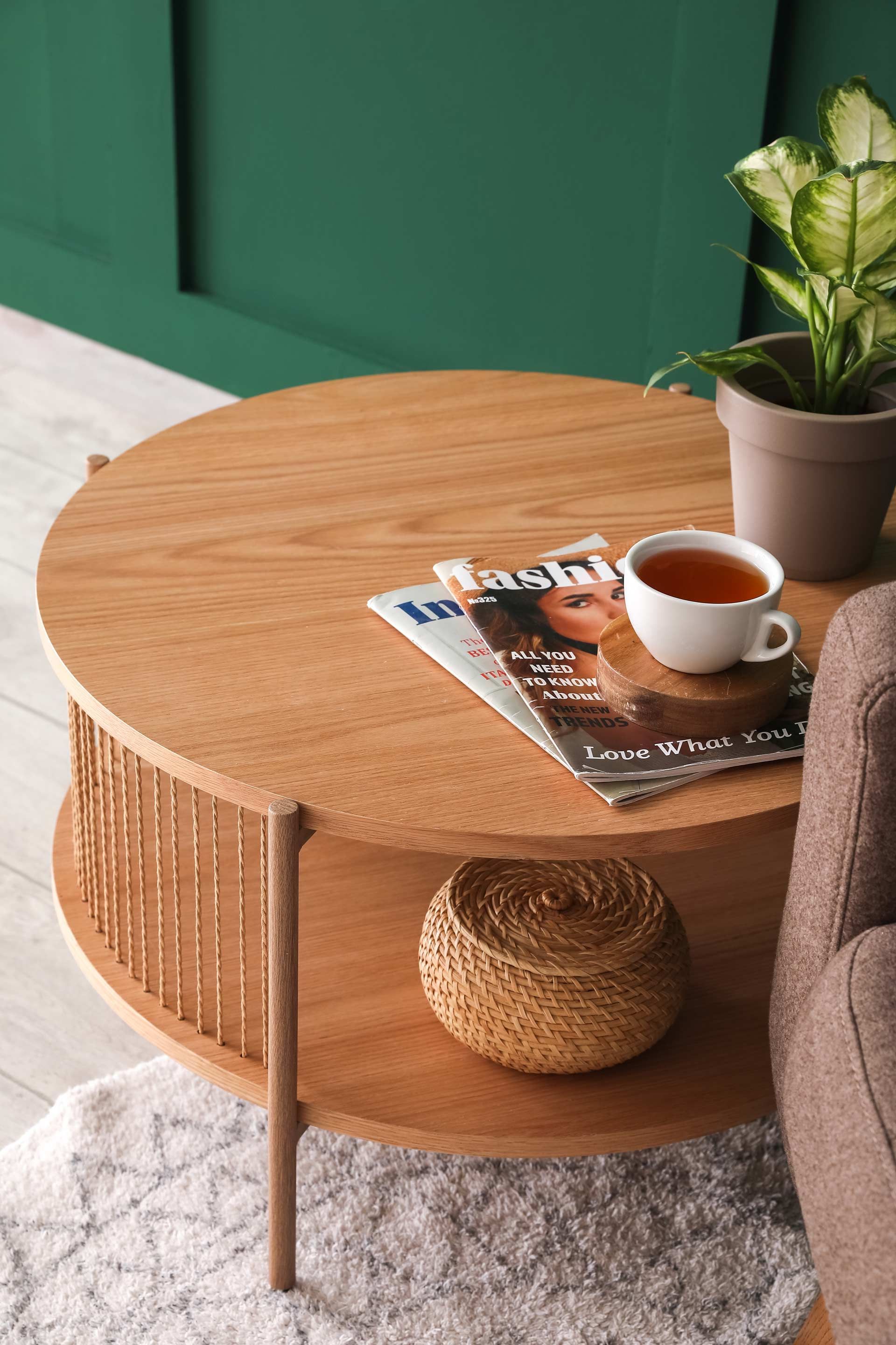 Magazine and Tea on Table