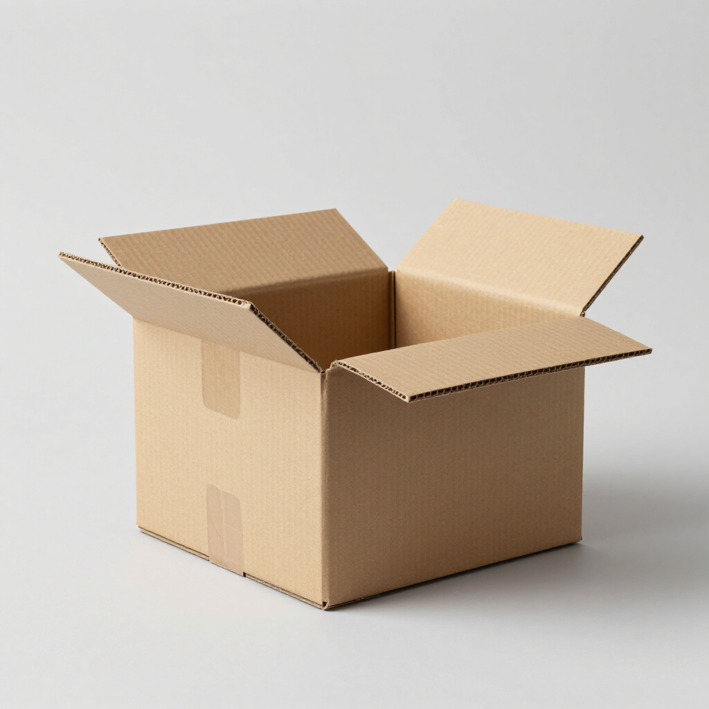 Caja de cartón corrugado a la medida sobre fondo neutro