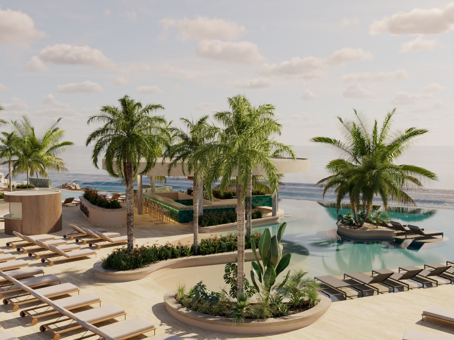 A blonde woman teaching children in a pool, pointing to a blue board.