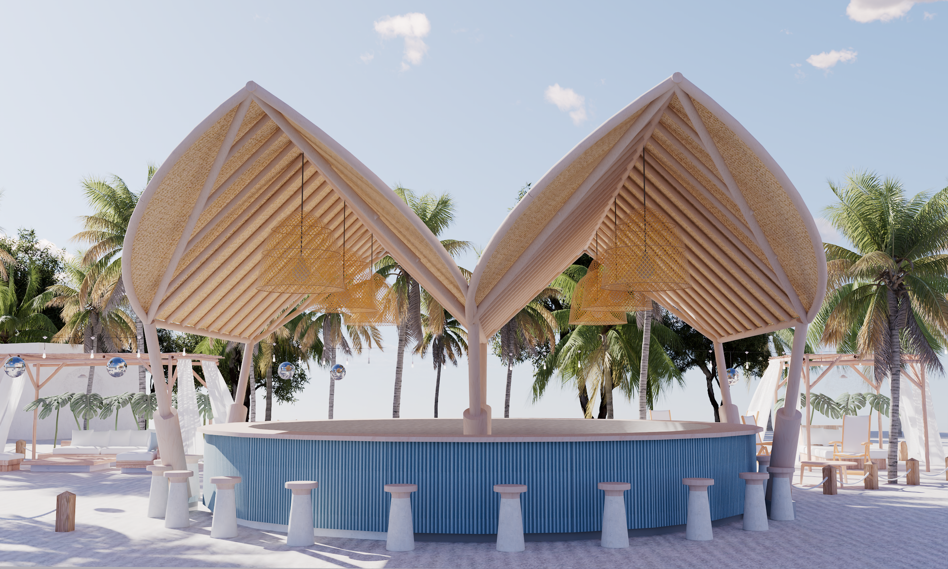 Picnic spread: Dishes of grilled food, drinks, and a smiling person on a wooden table outdoors.