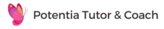 A logo for potentia tutor and coach with a butterfly on it.