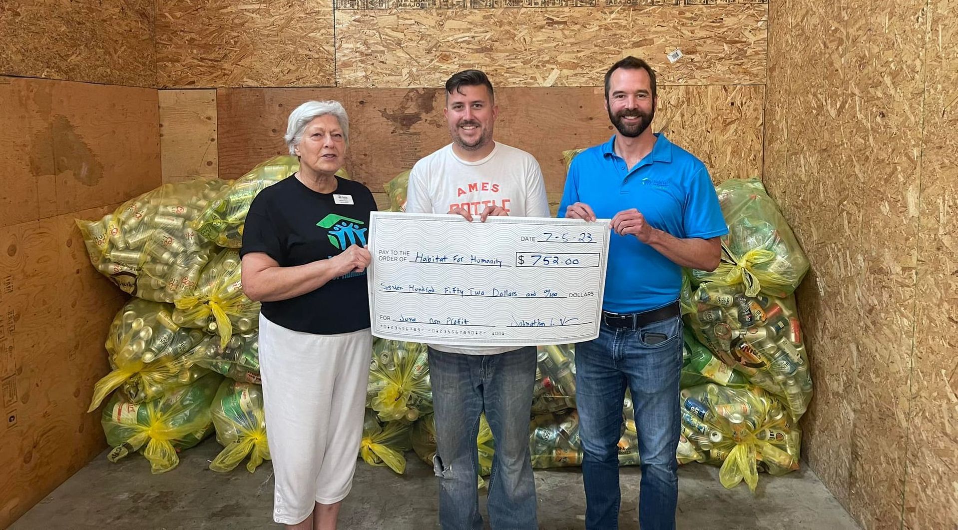 Ames Bottle and Can Check Presentation to Habitat for Humanity