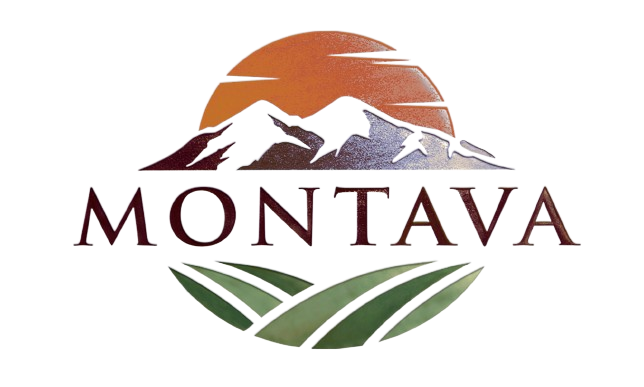 A logo for montava with mountains and a sun