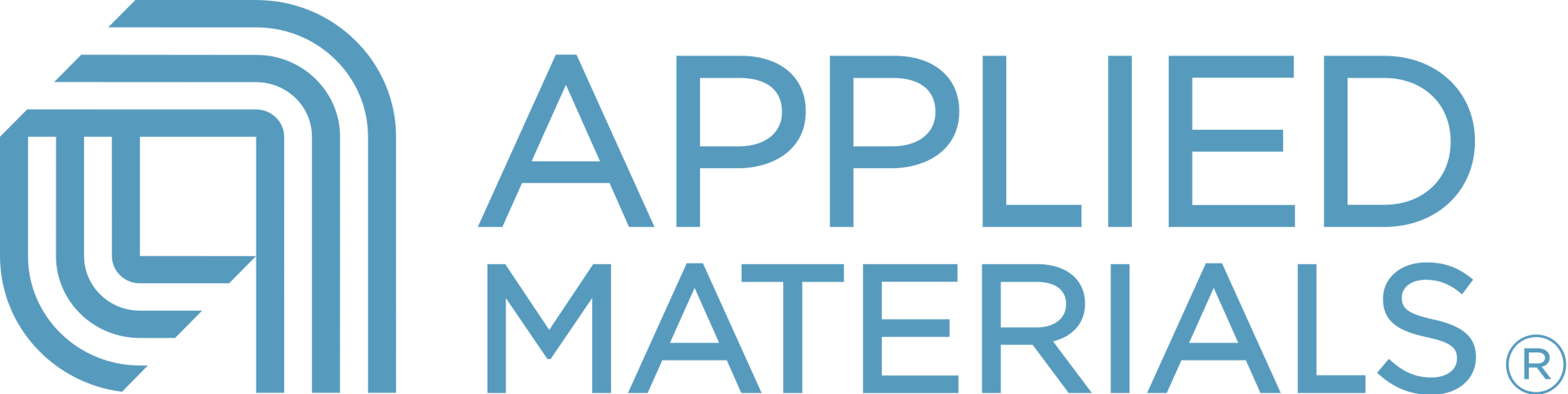 The logo for applied materials is blue and white.