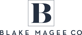 The logo for blake magee co. has a letter b in a square.