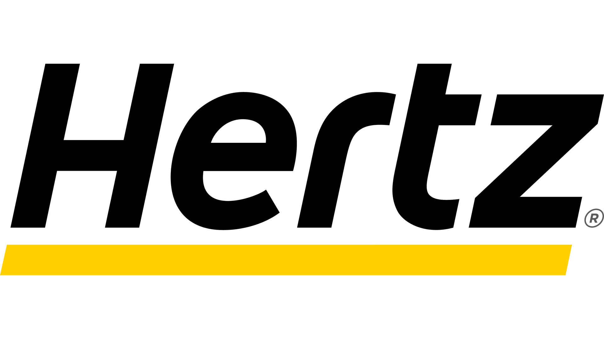 The hertz logo is black and yellow with a yellow stripe.