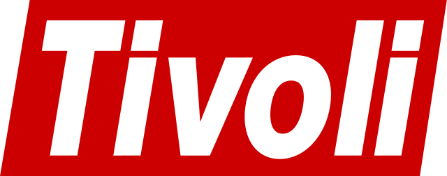 A red and white tivoli logo on a white background