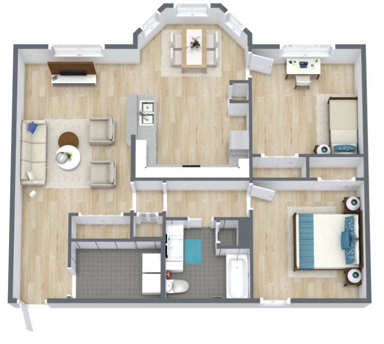 An aerial view of a floor plan of a house