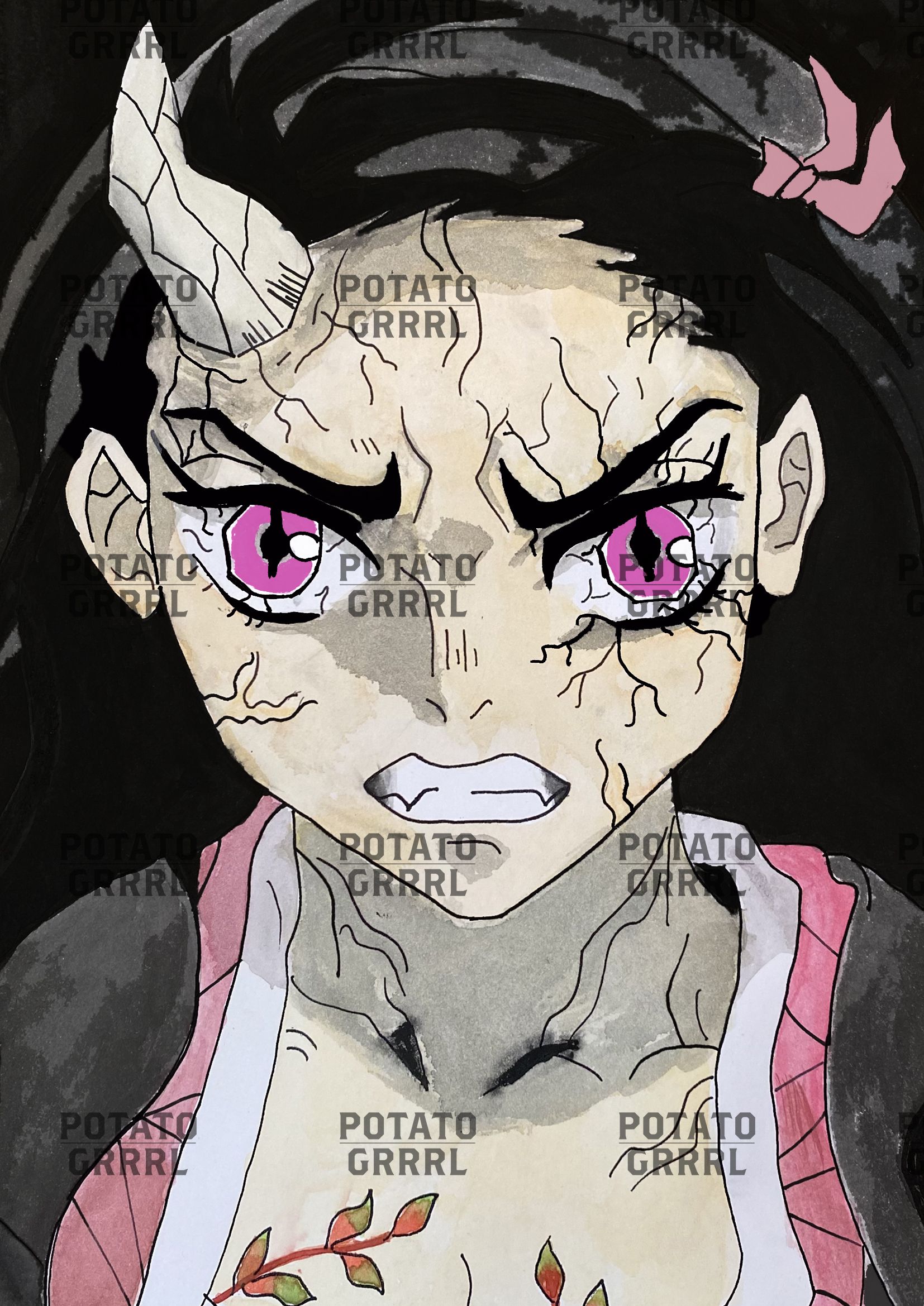 Nezuko is a girl who is in her demon form ( colour)