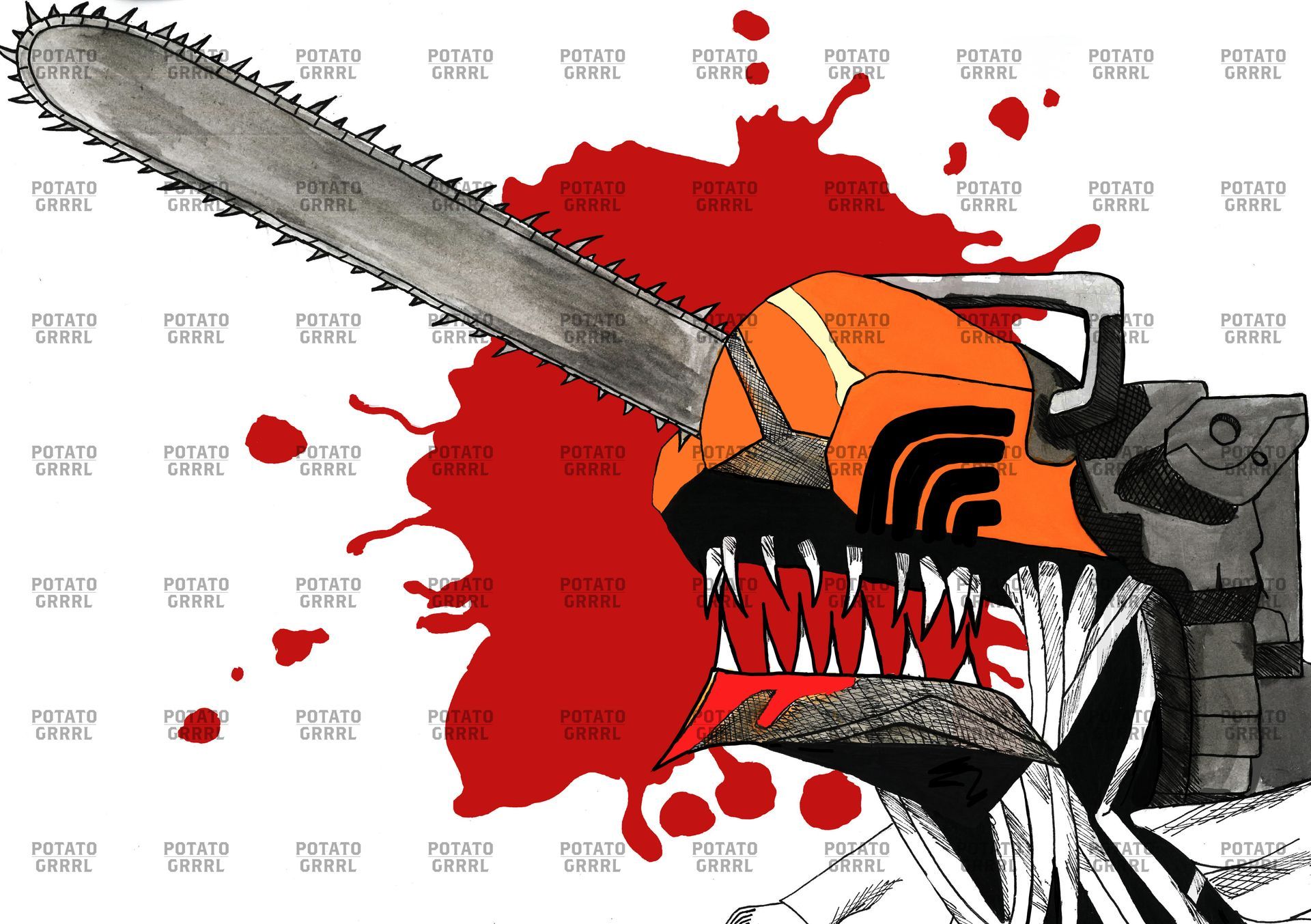 Denji is a charactedthe turns into a chainsaw the picture is of him is chainsaw form (colour)