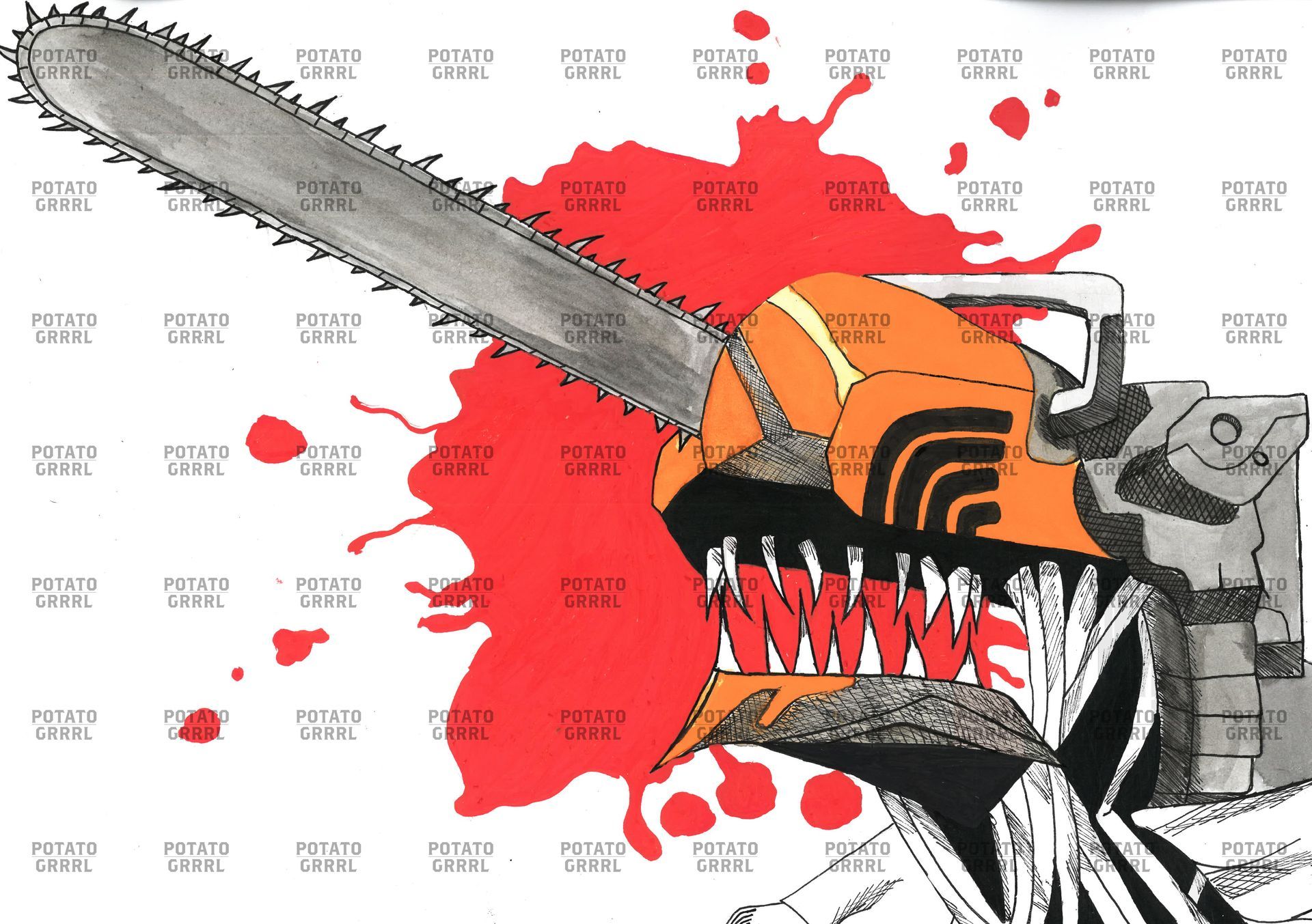 Denji is a charactedthe turns into a chainsaw the picture is of him is chainsaw form (colour)