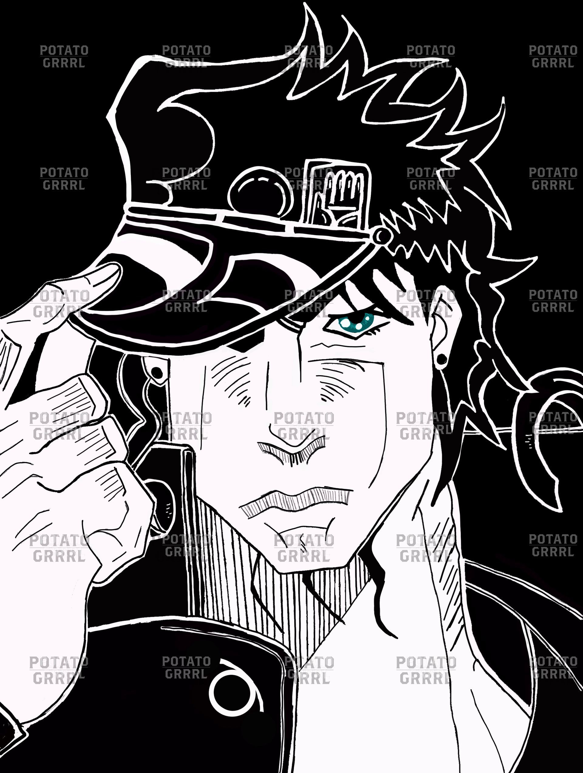 Jotaro character with hat (black and white)