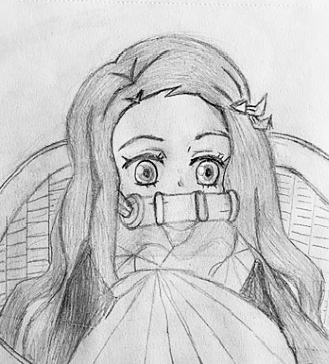 Nezuko in kid form in basket (black and white)