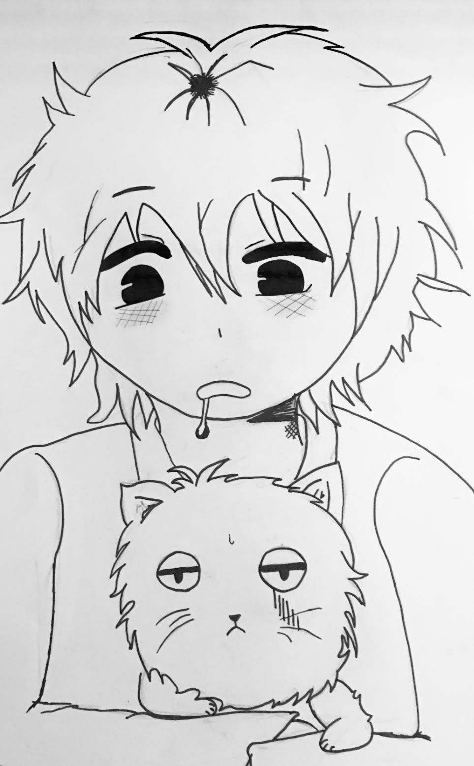 boy holding cat while drouling