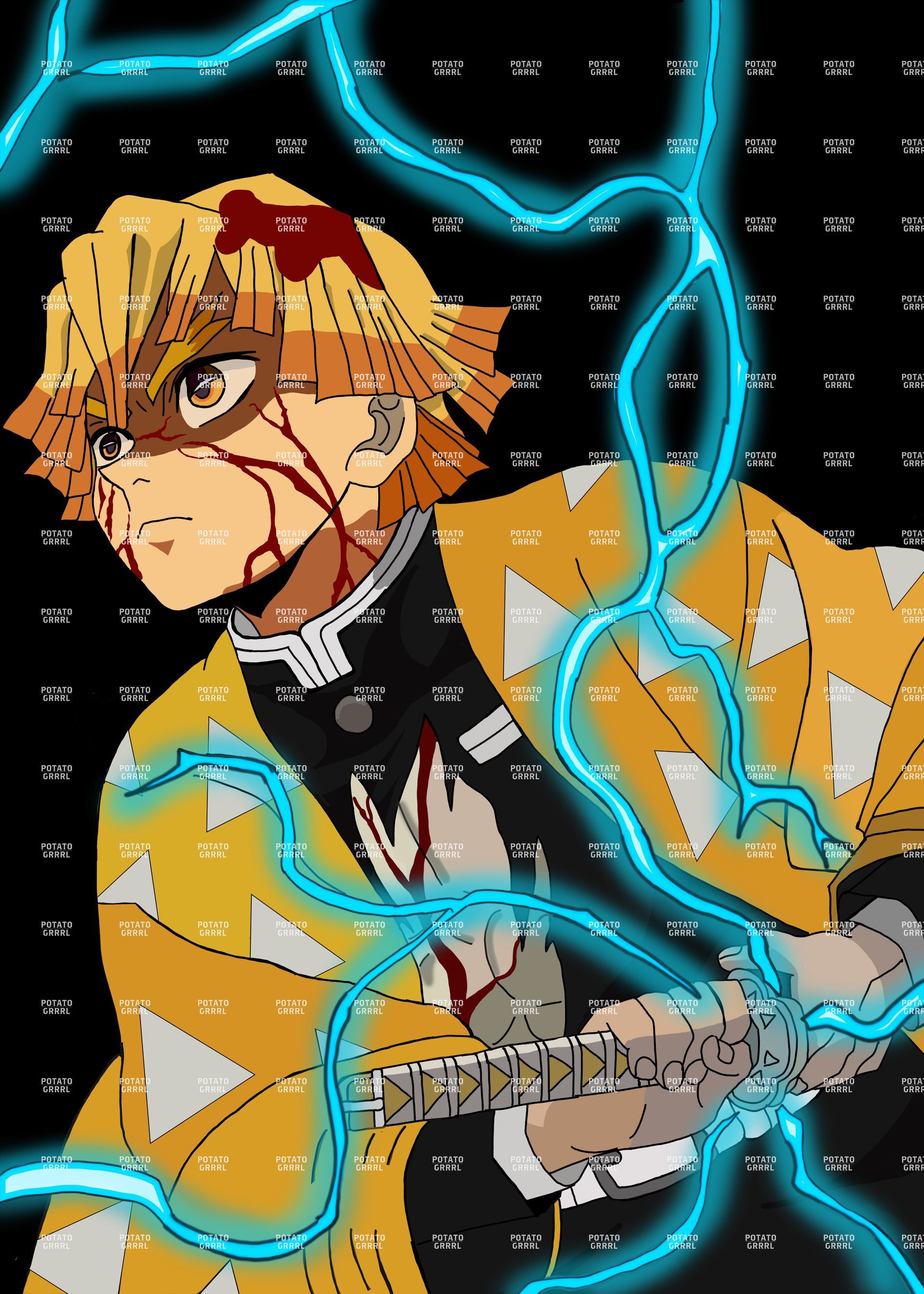 Nezuko in kid form in basket (black and white)