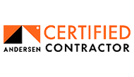The logo for a certified contractor is orange and black.