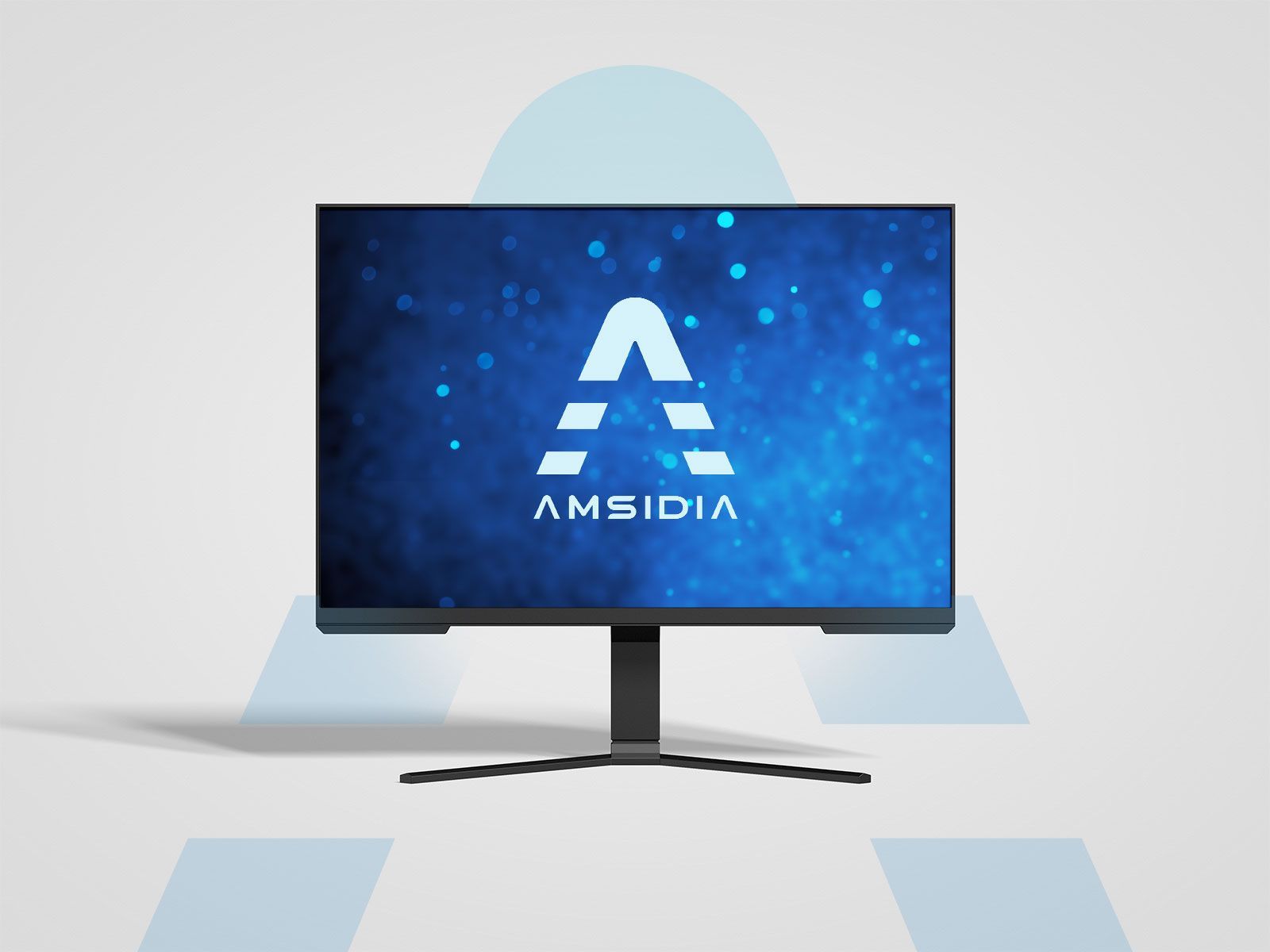 A computer monitor with the amsidia logo on it