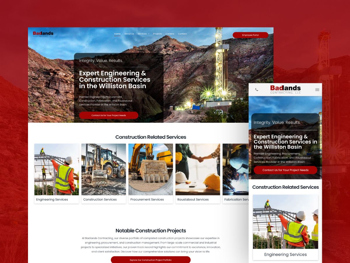 A screenshot of a website for a construction company.