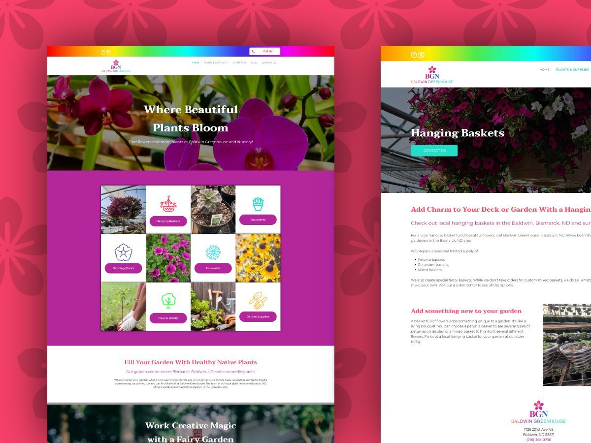 A purple website with a purple flower on the top of it.