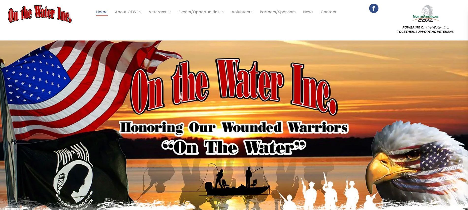 A website with an american flag and an eagle on it