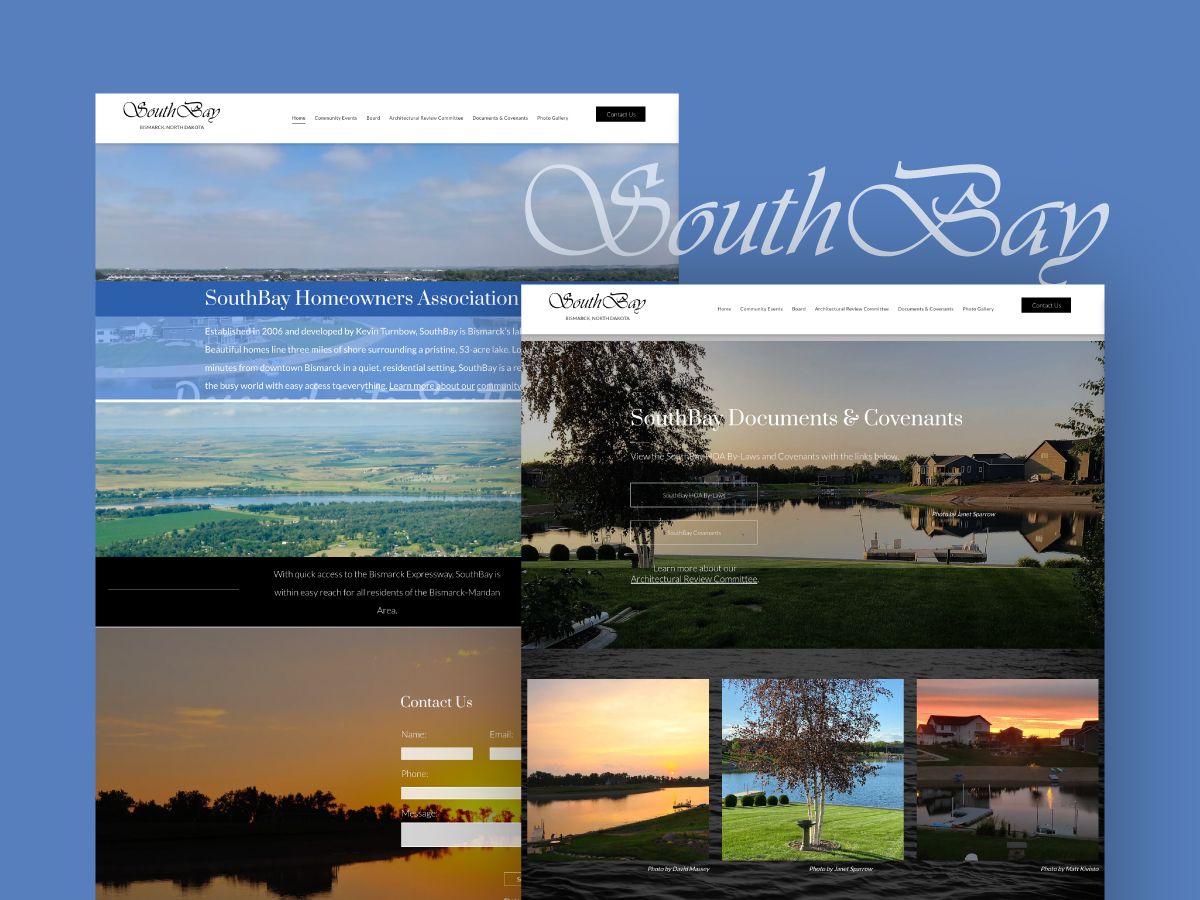 A collage of images of a lake with the words `` south bay '' on top.