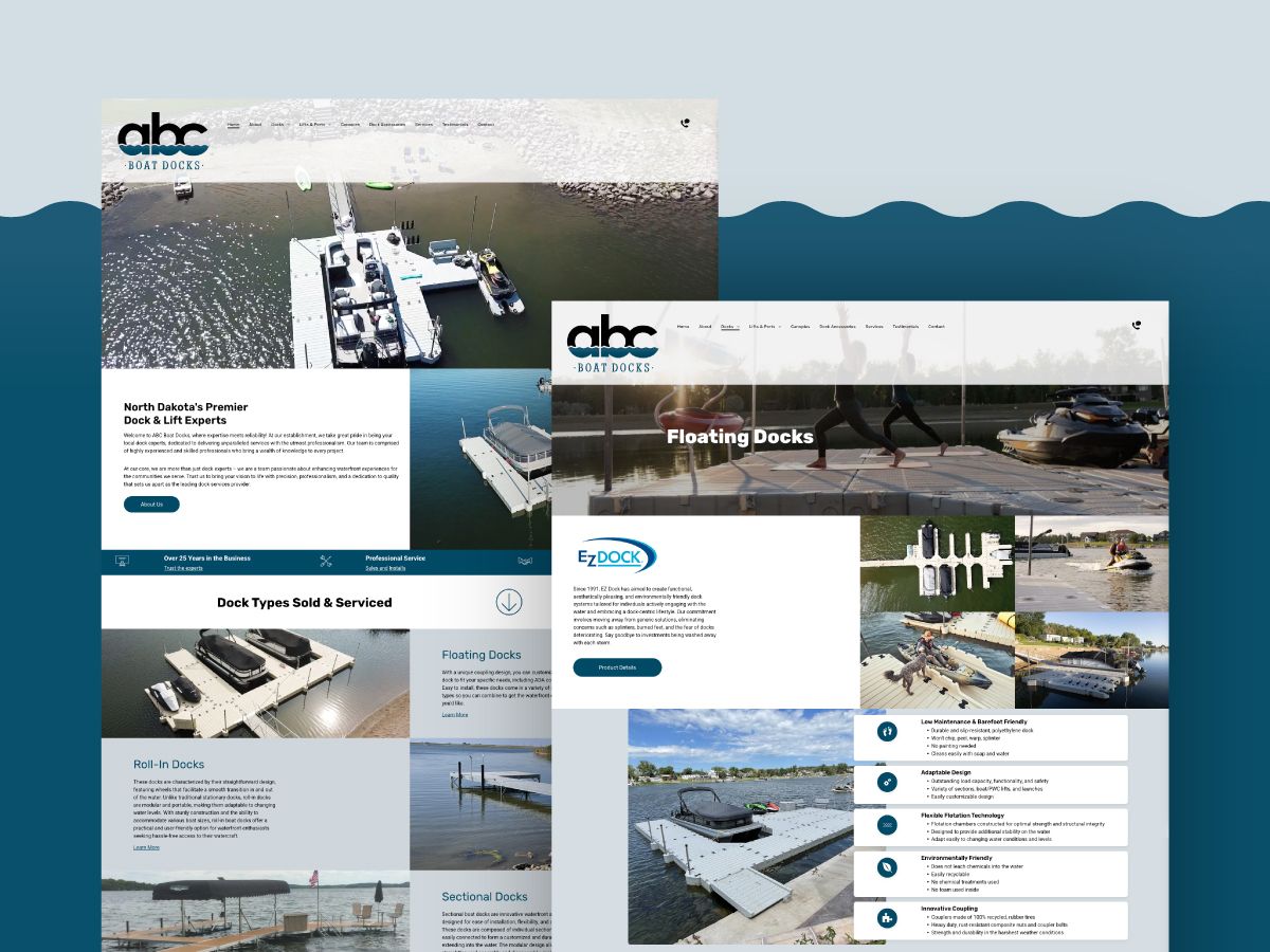 A website for a company called abc floating docks.