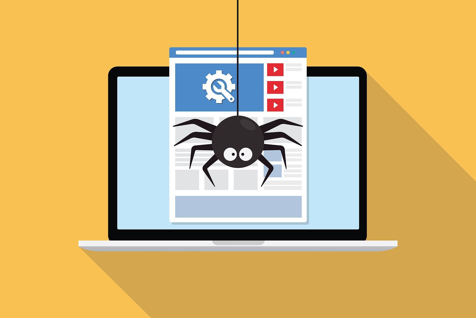 graphic depicting a cartoon spider crawling the web