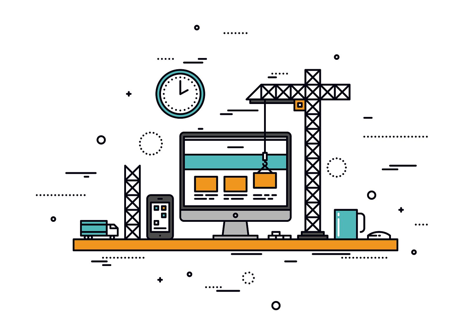 a fun website graphic that shows a website being built using construction imagery