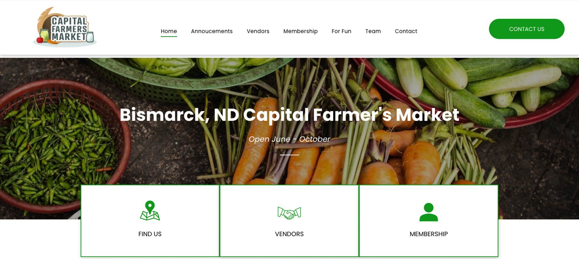 A screenshot of the bismarck nd capital farmer 's market website.