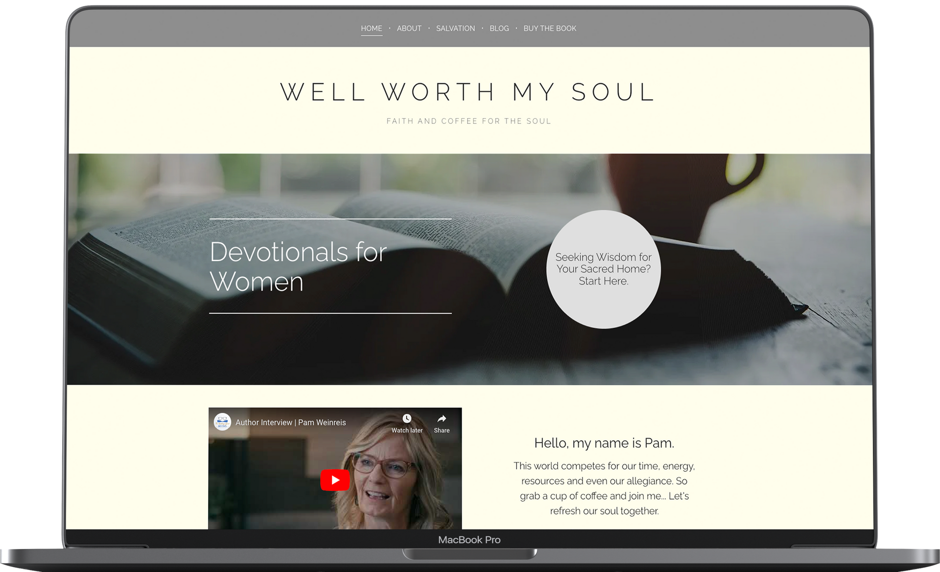 A laptop computer is open to a website called well worth my soul.