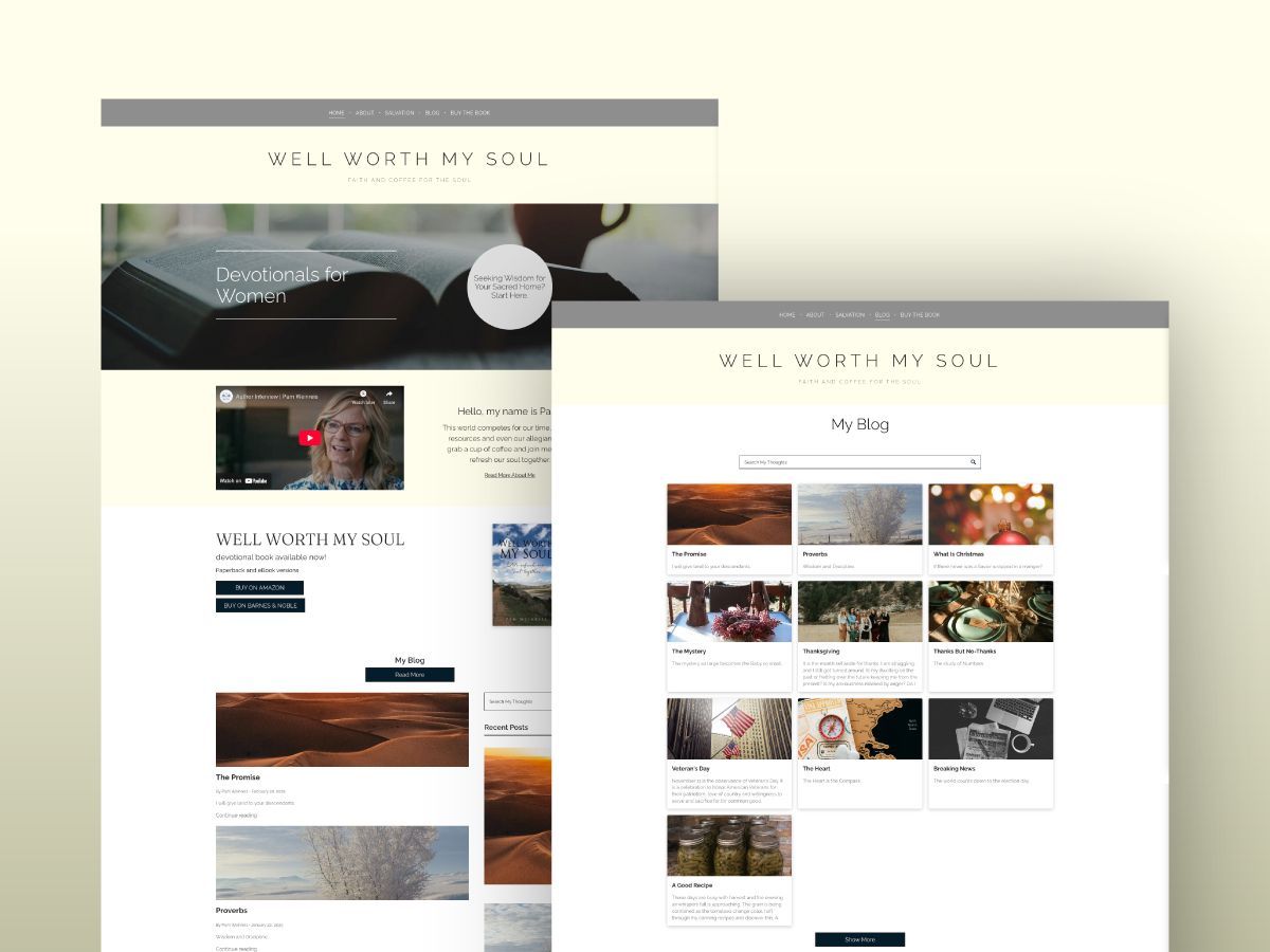 A couple of screenshots of a website on a table.