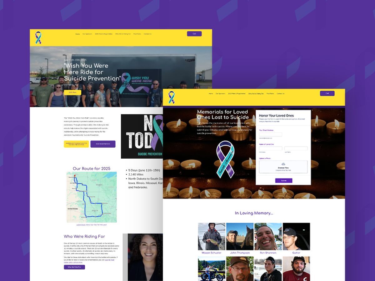 Two screenshots of a website with a purple background.