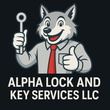 A cartoon wolf wearing a shirt and tie holds a key, giving a thumbs up. Text reads 